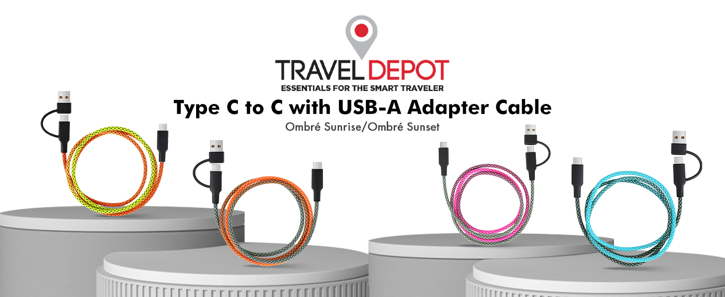 Type C to C with USB-A Adapter Cable Ombre Sunrise Ombre Sunset