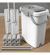 JOYMOOP Mop and Bucket with Wringer Set for Floor Cleaning and Wall Cleaner, Flat Mop and Bucket ...