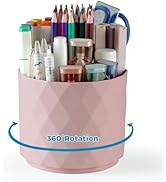 Desk Pencil Pen Holder, 5 Slots 360-Degree Rotating Desk Organizer, Diamond Pattern Desktop Stora...