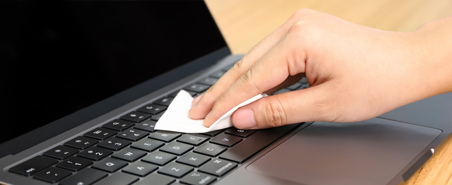 laptop wipes screen and keyboard