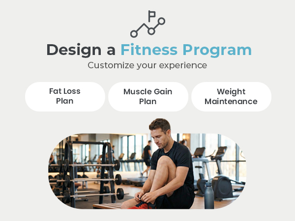 A man is sitting on a chair inside a gym, with the title “Customize Your Fitness Plan.”