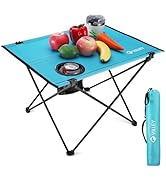 VILLEY Folding Camping Table, Lightweight Portable Beach Table with 2 Cup Holders &amp; Carry Bag for...