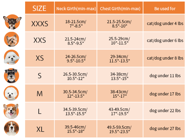 Size Chart - You can chose the best fit size for your furry friends!