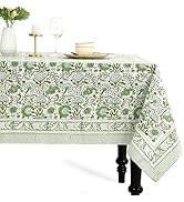 CPC Tablecloth 100% Cotton 60x90 Inch Indian Block Print Rectangle Table Cover, Washable Table Cl...