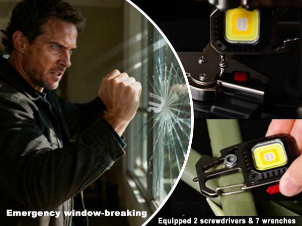 Emergency car window-breaking device for survival.Equipped with 2 screwdrivers and 7 wrenches