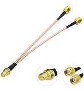 Bingfu RP-SMA Female Bulkhead Mount to Dual RP-SMA Male WiFi Antenna Adapter Splitter Cable 15cm ...