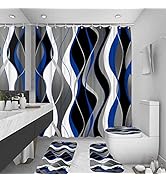 BEIFIVCL 4Pcs Red Shower Curtain Sets with Non-Slip Rugs, Toilet Lid Cover and Bath Mat, Black an...