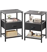 Huuger Nightstand Set of 2, Night Stand with Fabric Drawer, Mesh Shelf, Side Table with Storage, ...