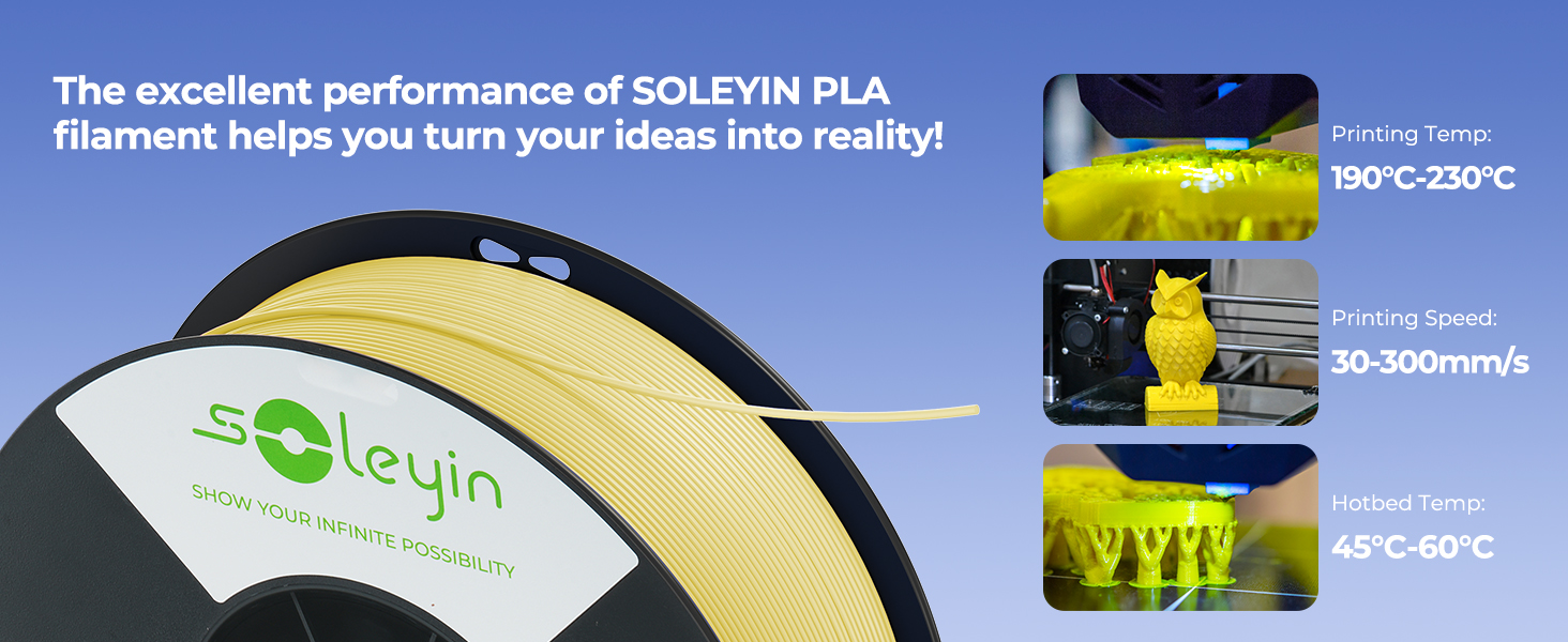 The excellent performance of SOLEYIN PLA filament helps you turn your ideas into reality!