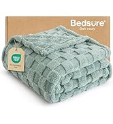 Bedsure Sage Green Fleece Blanket for Couch - Checkered Throw Blanket for Women, Cute Soft Cozy T...