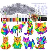 Winlyn 24 Sets Cat Suncatcher Ornaments Decorations DIY Window Paint Art Craft Kits Rainbow Kitte...