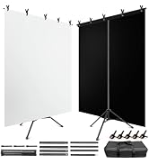 Black White Backdrop Screen with Stand Kit for Photo Video Studio Filming 5X6.5ft, Black Backdrop...