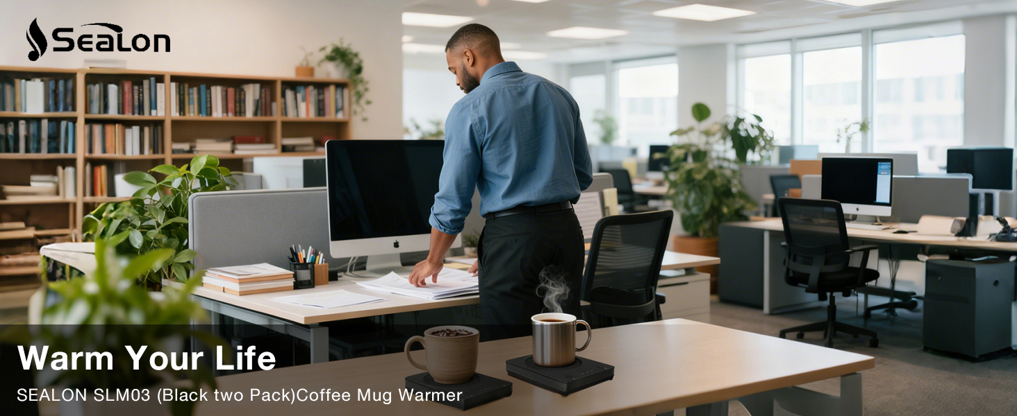 A cozy desk setup with a steaming mug next to an open book and a soft lamp glow