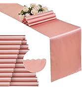 SiinvdaBZX 24 Pcs Rose Gold Table Runner Scalloped Edges Decor, 12x108 Inch Elegant Satin Table R...