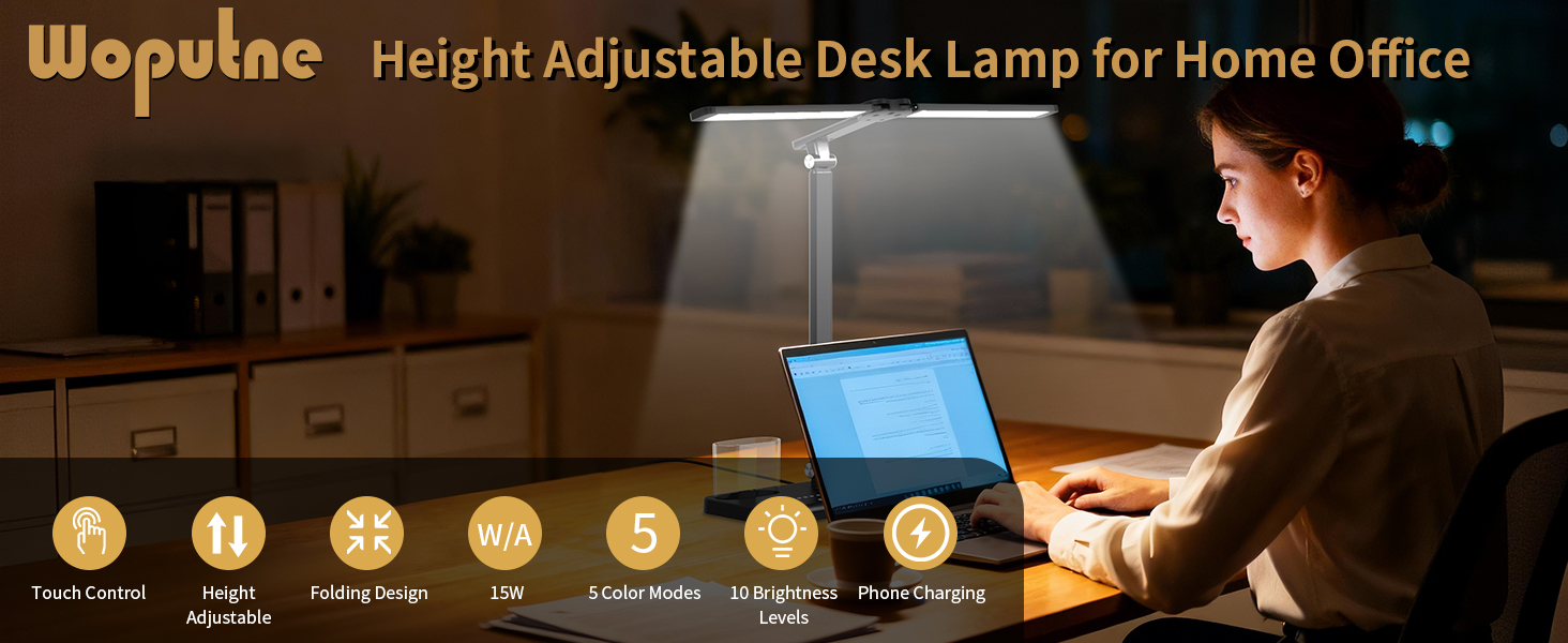 Led desk light has 5 color modes and 10 brightness levels.