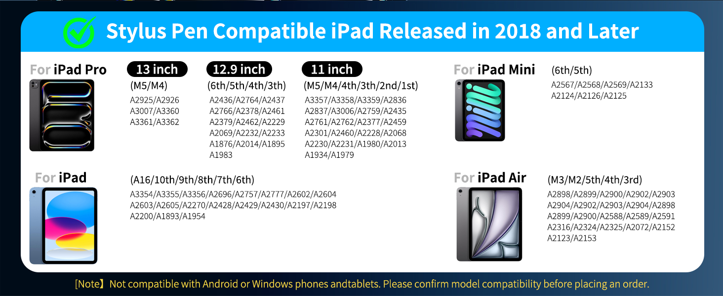 Device compatibility Works with iPad Pro, iPad (A16/10/9), Mini, Air (2018+)