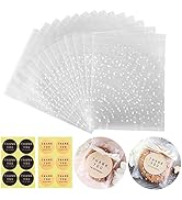 Self Adhesive Cookie Bags Cellophane Treat Bags, Searik White Polka Dot Plastic Pastry Bags with ...