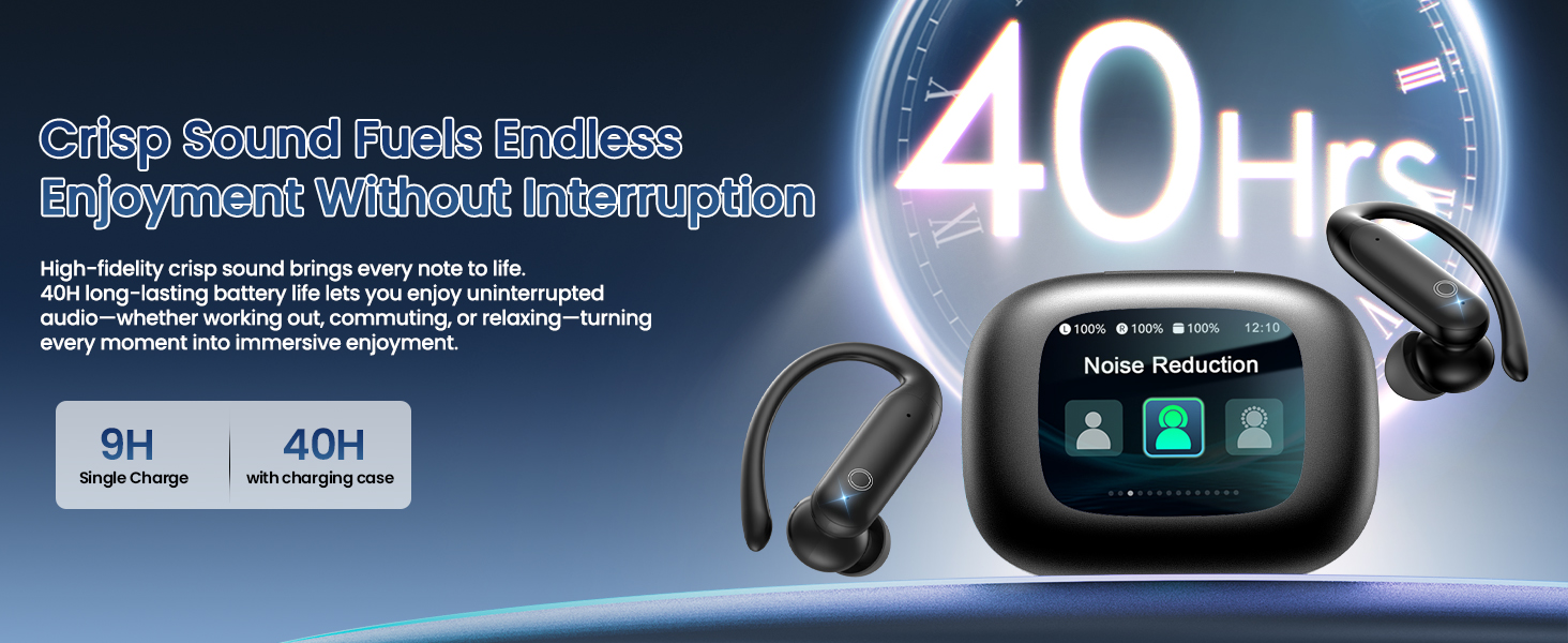 Latest wireless earbuds with touchscreen for 40 hours playtime