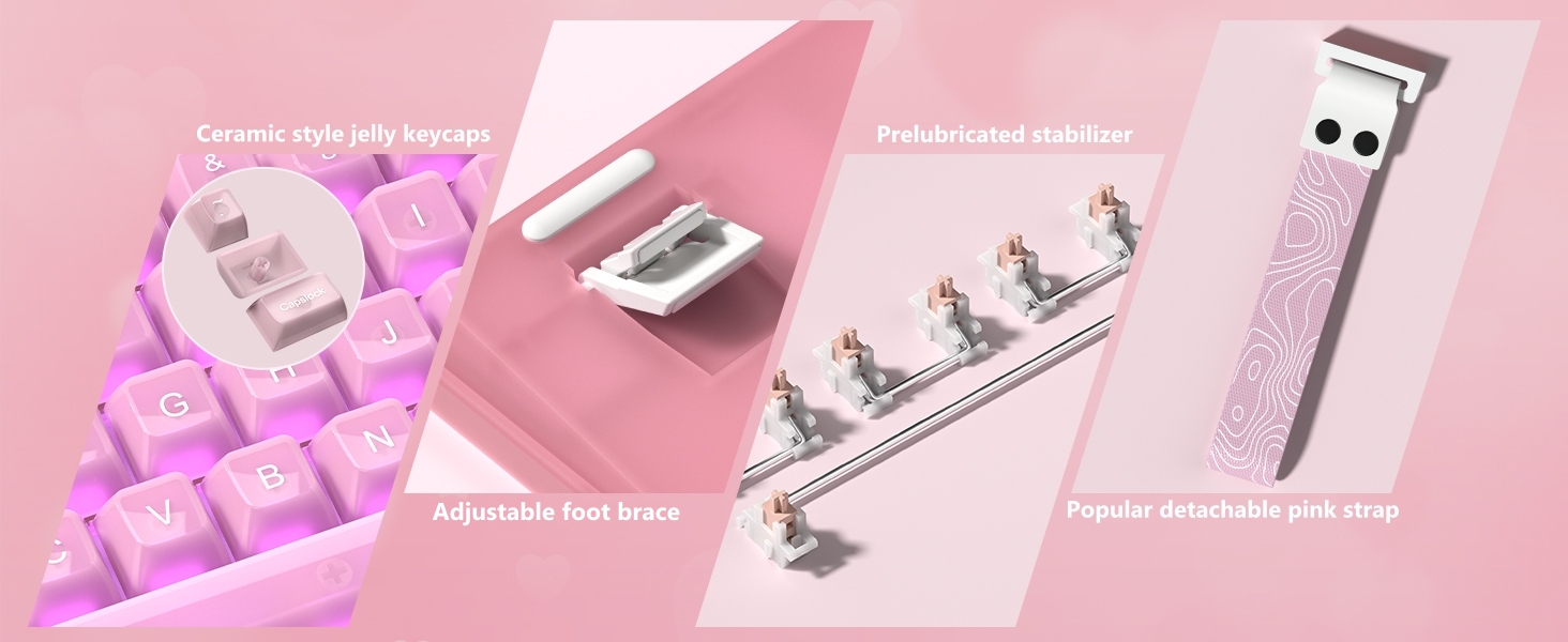 Womier 60% Gaming Keyboard Pink Transparent Jade, QMK/VIA Creamy Mechanical Keyboard