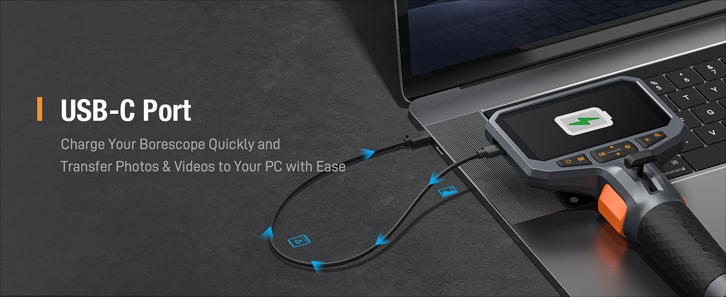 2-Way Articulating Borescope with USB C Charging Cable Type C Data Cable
