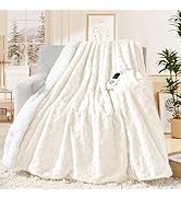 MAXEVE Heated Blanket Electric Throw 50"x60" Faux Rabbit Fur Sherpa Blankets with 6 Heating Sets ...