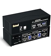 JideTech 2 Computers 2 Monitors USB3.0 (HDMI + DP) KVM Switch 8K@30Hz, 2 Port Dual Monitor KVM wi...