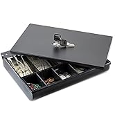 Cash Drawer Tray with Locking Cover - 11.7 x 10.3 x 2.3 Inch Metal Cash Lock Box with Lid - 4 Bil...