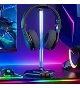 COZOO RGB Headphone Stand with 2 USB2.0 Extension Charging Port Extender Cord,Headset Stand Holde...