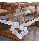 Clear Vinyl Tablecloth Protector Transparent Lace Trim Table cloth – Waterproof, Stain-Resistant,...