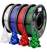 AMOLEN 3D Printer Filament Bundle, PETG Filament 1.75mm,Clear/White,Red,Green,Blue Filament,PETG ...