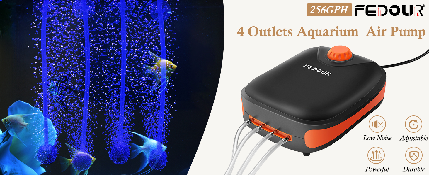 FEDOUR Aquarium Air Pump 4 Outlets