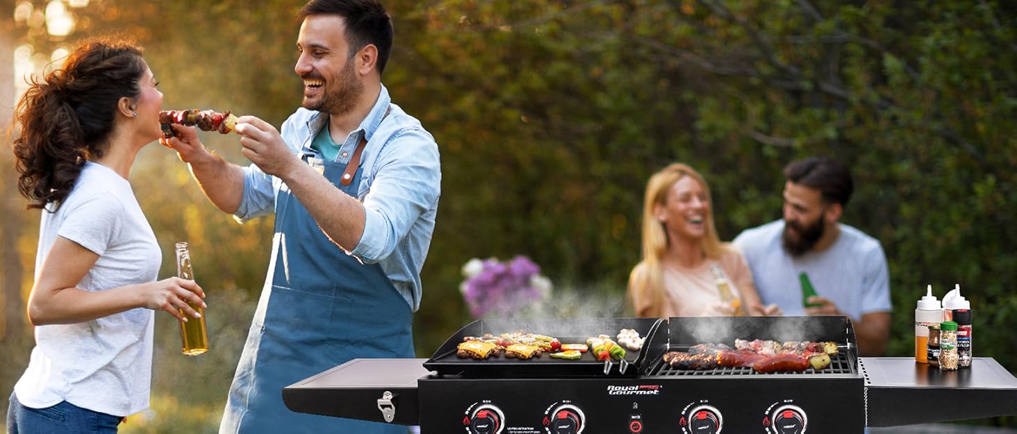 Royal Gourmet GD402 4-Burner Portable Flat Top Gas Grill and Griddle Combo with Folding Legs