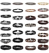 Florideco 28-35 Pcs Punk Braided Leather Bracelets for Men Women Cuff Wrap Bracelet Set Black and...