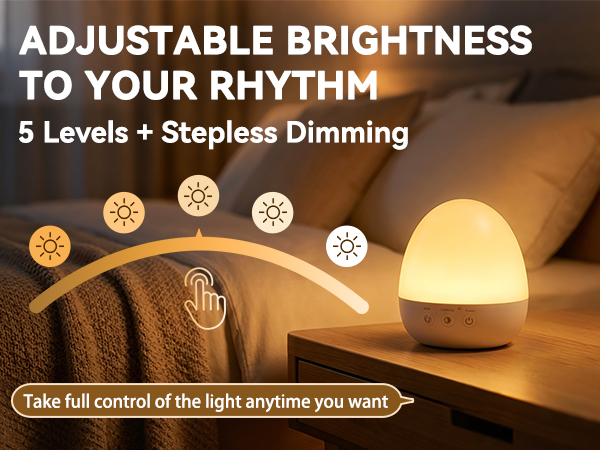 Toddler night light with 5 brightness levels &amp; stepless dimming, adjustable glow for daily routines