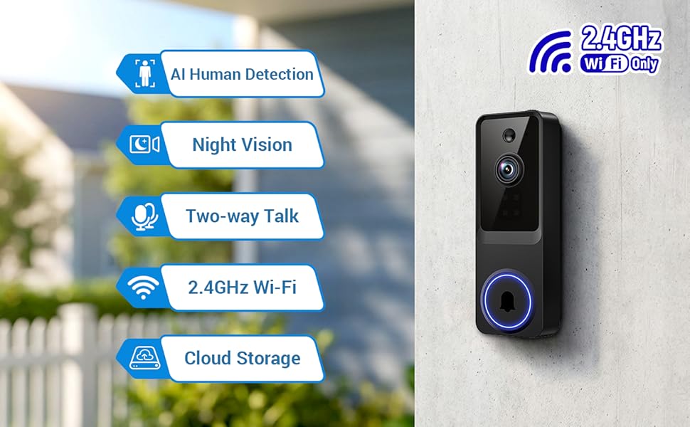 1080p Wireless Video Doorbell Camera , with Cloud Storage, Real-Time Alerts, Night Vision