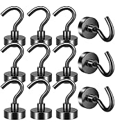 FINDMAG 12 Pack Black Magnetic Hooks 25LBS Neodymium Magnet Hooks, Magnet with Hooks Strong Magne...