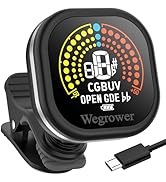 Wegrower Guitar Tuner Rechargeable, Clip On Tuner with LCD Color Display with Guitar, Ukulele, Vi...