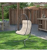 Kingdura Hanging Egg Chair with Stand Indoor Outdoor, Foldable Rattan Wicker Hammock Egg Swing Ch...