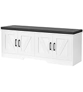 HOMSHO 2-Tier Storage Bench, Shoe Bench with Padded Seat Cushion, Entryway Bench with 4 Barn Door...