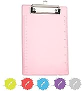 Plastic Clipboard Memo Size Pink, Mini Translucent Low Profile Clip Board, Hangable Small Clipboa...
