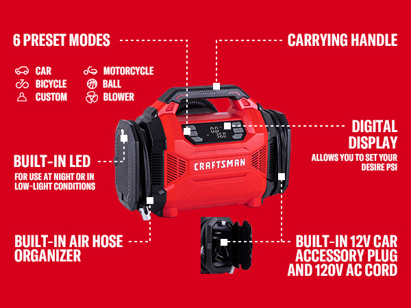 12V DC/120V AC tire inflator