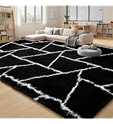 FALARK Area Rugs for Living Room Bedroom, Washable Non-Slip 5x7 Feet Black Throw Rug, Soft Plush ...