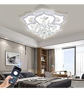 Crystal Flower Ceiling Light,LED Flush Mount Fixture,6-Petal Design,19.7in | RGB Backlight,APP &amp; ...
