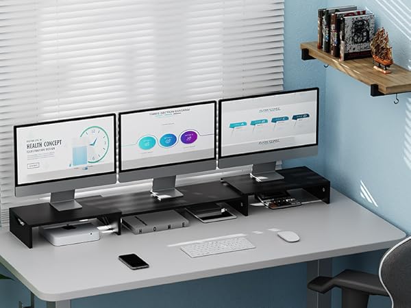 large wood laptop and monitor riser