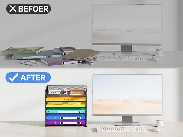 With this file folder organizer, you will have a tidy and organized desk.