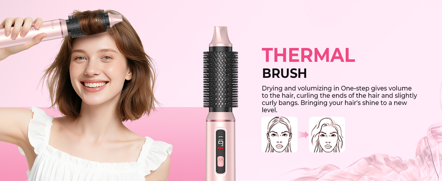 drying and volumizing in One-step,curling the ends of thehair and slightly curly bangs