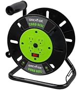 GREATIDE Heavy Duty Extension Cord Storage Reel with 4Grounded Outlets, 10A Circuit Breaker, Retr...
