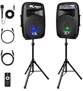 PRORECK Dance 12 Portable 12-Inch 1000 Watts 2-Way Powered PA Speaker System Combo Set with Bluet...