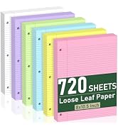 720 Sheets Loose Leaf Paper, 6-Color Lined Paper Notebooks, 8 x 10.5 College Ruled Filler Paper, ...