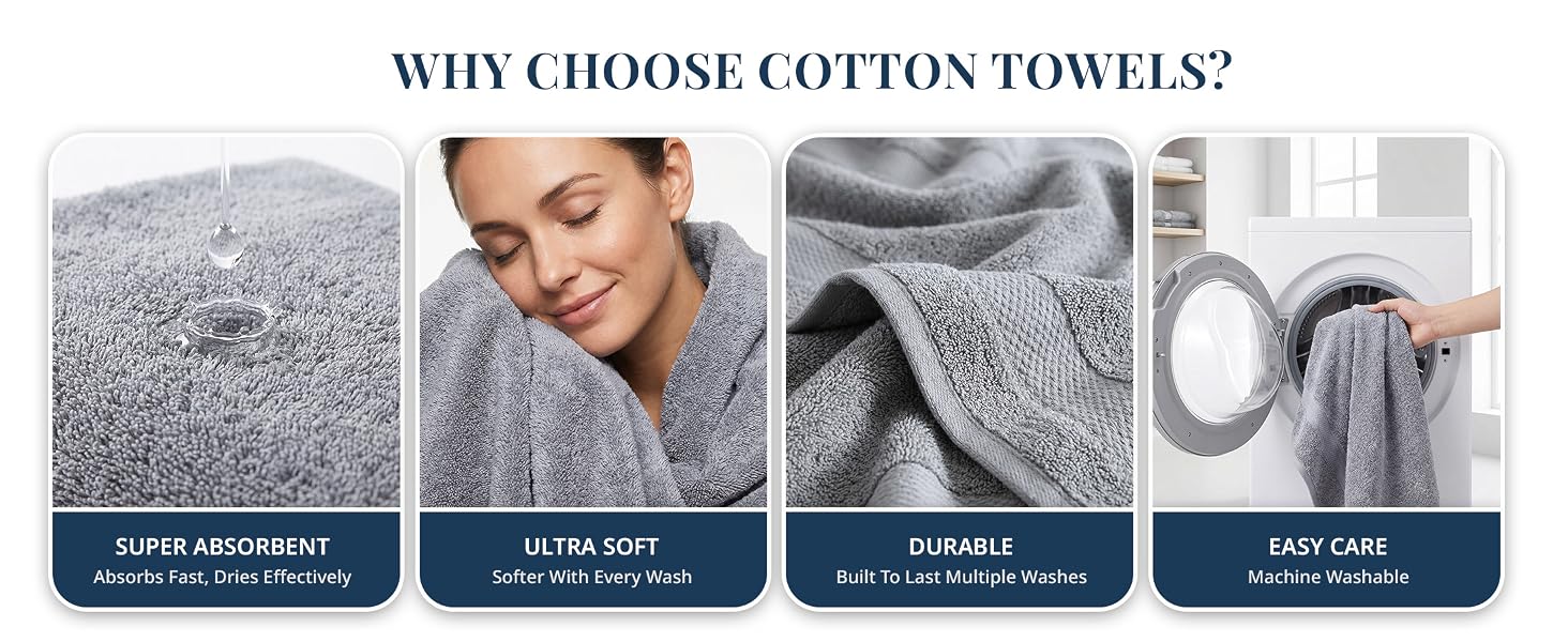 Cotton Towels that are super absorbent, ultra soft, durable and easy care